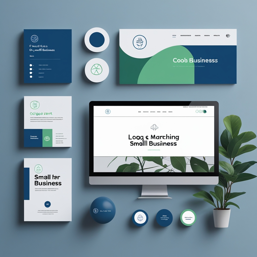 Mood board showing consistent branding elements for a small business website, including colors, fonts, and logo