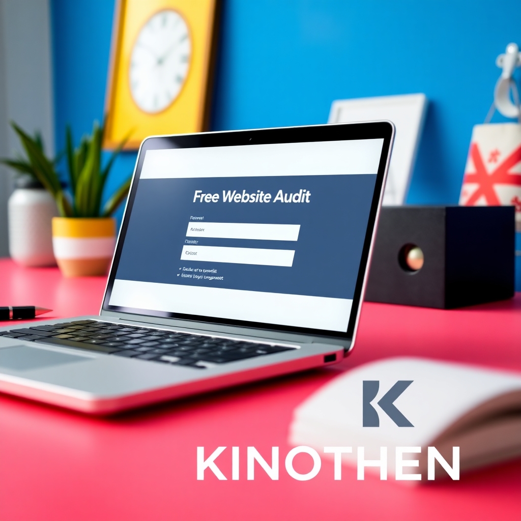 Laptop displaying a Free Website Audit form in a clean, professional workspace