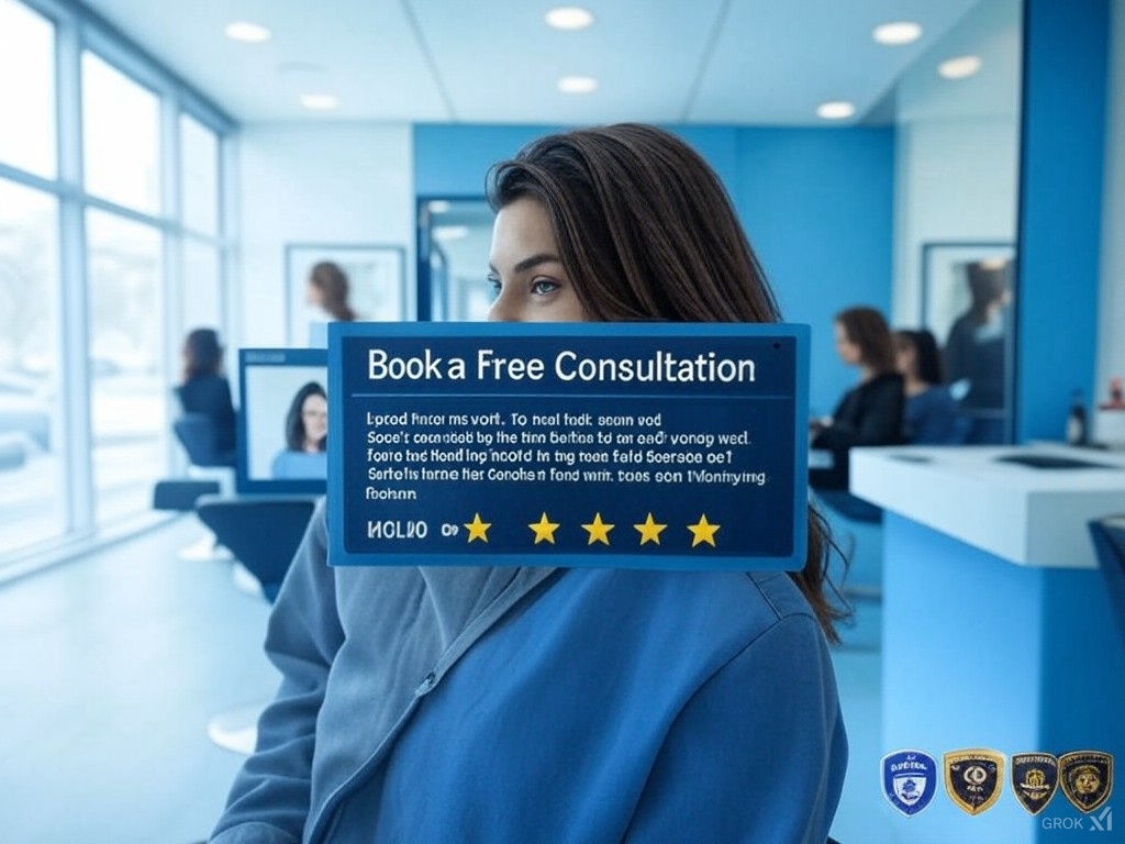 Landing page with a bold call-to-action button that says Book a Free Consultation, supported by trust signals and testimonials