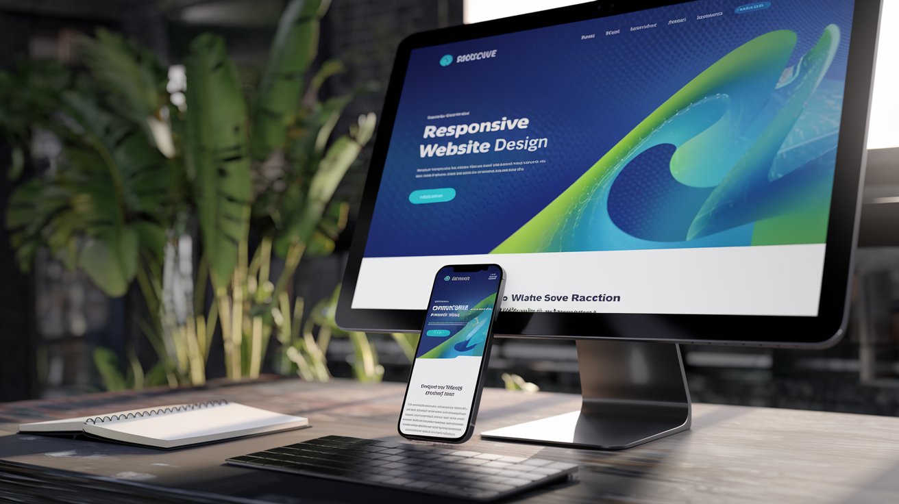 Modern responsive website design displayed on desktop and smartphone with a clear call-to-action.